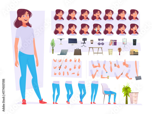 Cartoon Woman Character Animation Kit with Poses And Expression