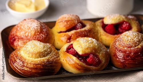 Wallpaper Mural Homemade Sweet Yeast Buns With Raspberries And Butter Crumble Focus On The Bun Inside Torontodigital.ca