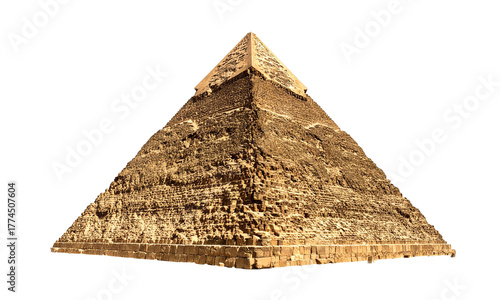 Ancient egyptian pyramid with erosion shown isolated, highlighting weathering, historical architecture, and the Great Pyramid’s iconic limestone structure.