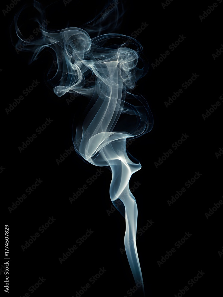 Fototapeta premium a delicate trail of white smoke swirling gracefully against a black background