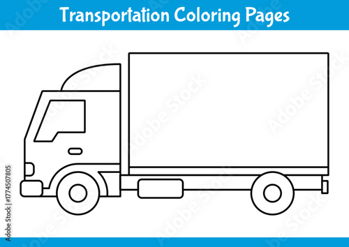 Simple delivery truck coloring page for kids. Fun transportation activity for preschoolers and kindergarten students.