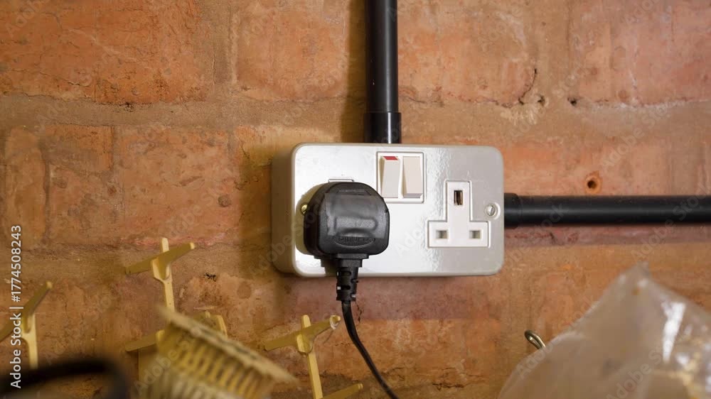 Hand switch off and unplugging a plug from the socket outlet in a ...