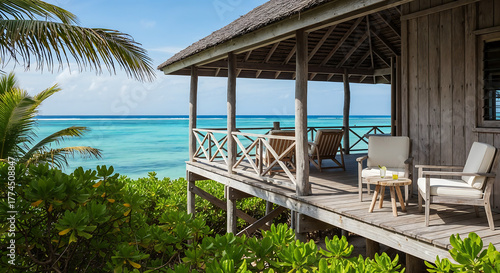 Wallpaper Mural Beach resort on tropical island wooden deck turquoise ocean view relaxing summer vacation Torontodigital.ca