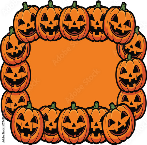 Cartoon Jack O' Lantern Pumpkin Border Vector Illustration, Cute Halloween Frame Design