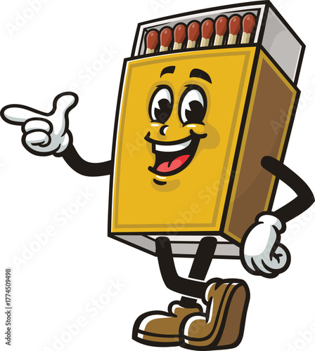 Matchstick box mascot cartoon with an idea