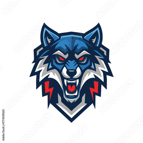 Futuristic cyborg arm with a clenched fist holding a symbol of electric power, a mascot design for technology or gaming