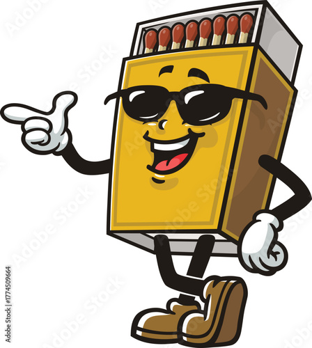 Matchstick box mascot cartoon wearing sunglasses