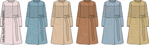 Elegant belted trench coats mockup for apparel design or presentation