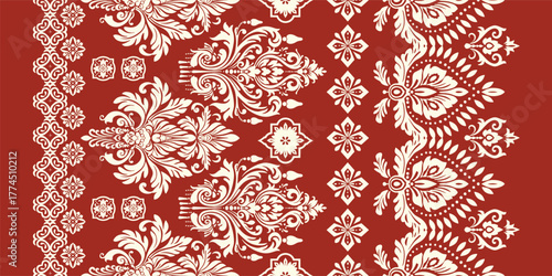 floral pattern vintage ethnic modern embroidery texture boho design vector illustration hand drawn pink flower motif branches leaves wallpaper seamless background border.	