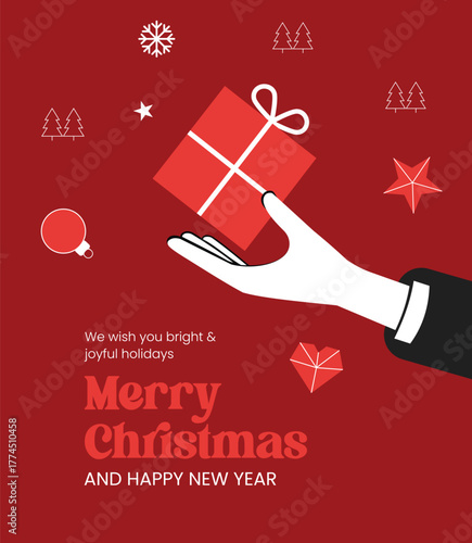 Merry Christmas and Happy New Year Holiday Gift Giving Greeting Card