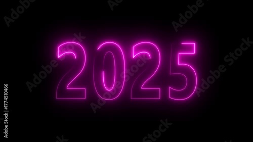 2025 neon line text. Abstract 2025 neon text animation, Glowing neon number text background. Four color Glowing neon line number text background 4k video animation, 2025, 2025 neon, 