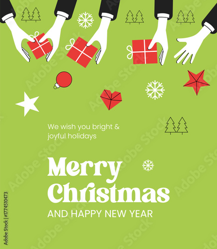 Festive Hands Exchanging Gifts for Merry Christmas and Happy New Year