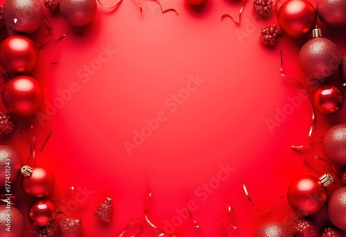 red minimalist christmas background with ornaments