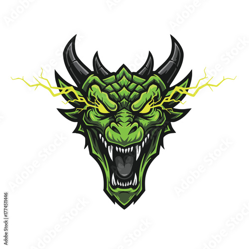 Futuristic cyborg arm with a clenched fist holding a symbol of electric power, a mascot design for technology or gaming