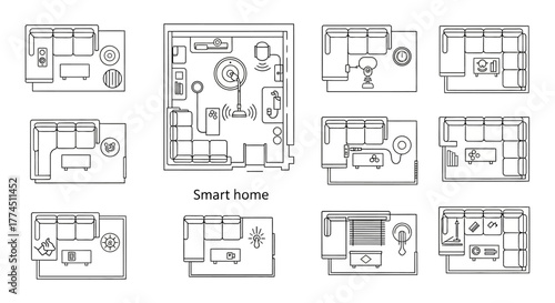 smart home plan with automation robotic vacuum smart lighting and security system ideal for tech blogs and architectural presentations