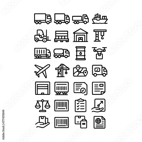 Collection of logistics and shipping icons in a grid layout