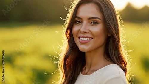 Young Woman Portrait with Golden Light in a Summer Field