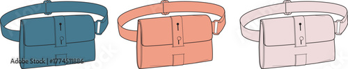 Three stylish belt bags in different colors teal, coral, and pink, showcased against a white background
