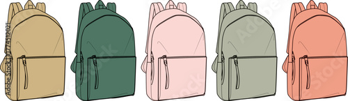 A row of five different colored backpacks, perfect for everyday use or travel adventures