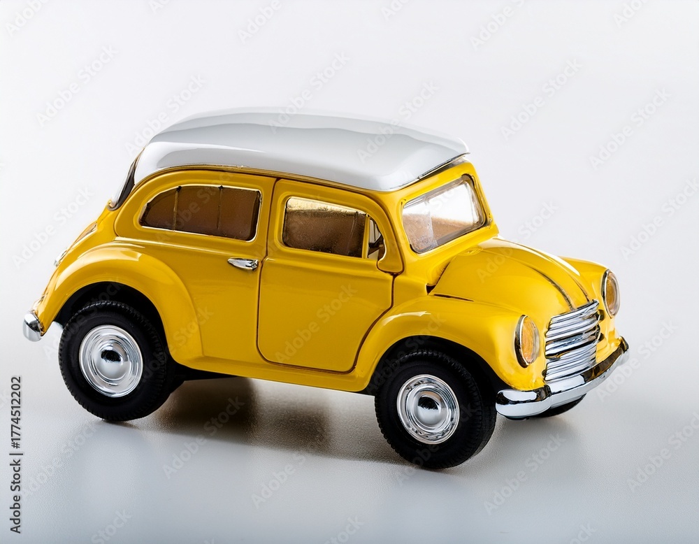 Obraz premium yellow toy car with white roof on white background