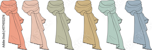 Elegant Draped Scarves A Palette of Soft Hues and Flowing Textile Designs