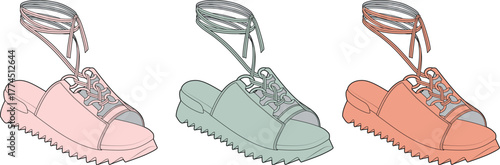 Colorful Slide Sandals with Lace-Up Straps Stylish Summer Footwear