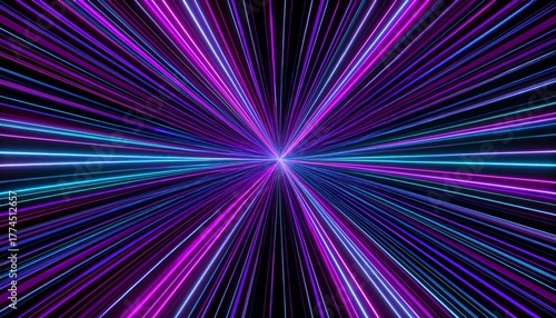 Wallpaper Mural neon colored lines purple and blue moving strokes or lasers to the middle on black background Torontodigital.ca