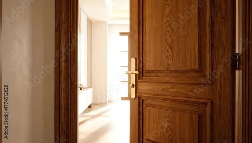 Wooden Door with Brass Handle in Home Interior