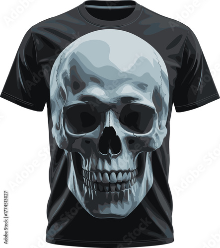 Photorealistic Human Skull Vector Illustration, Detailed Monochrome Gothic Graphic