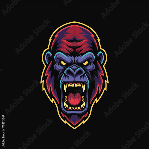 Futuristic cyborg arm with a clenched fist holding a symbol of electric power, a mascot design for technology or gaming