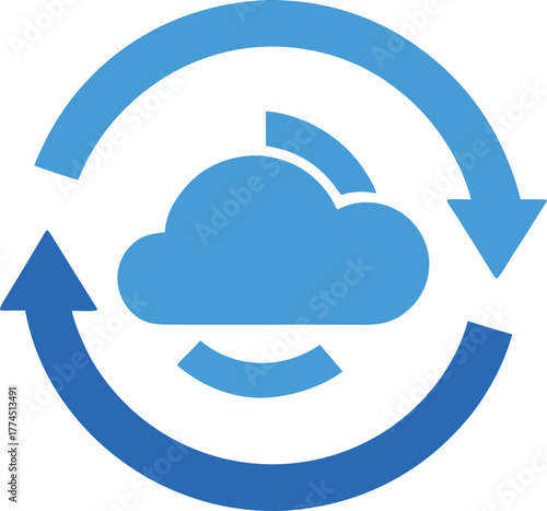 Cloud sync arrows in circular motion icon, isolated vector for tech and data design.