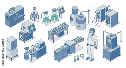 Advanced laboratory equipment in isometric design for modern scientific resea…