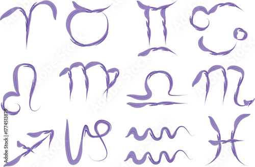 purple watercolor creative horoscope astrology signs set