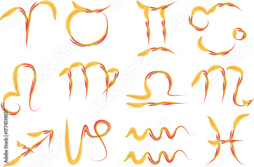 orange yellow colorful creative horoscope astrology signs set