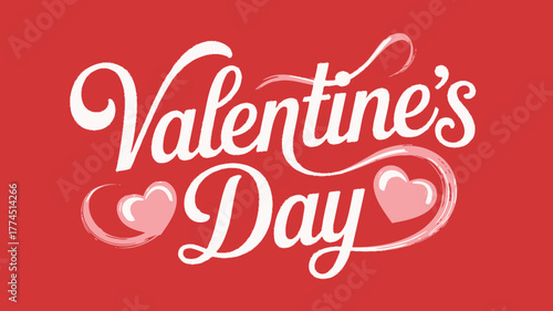 Happy valentines day handwritten text with hearts and swirls