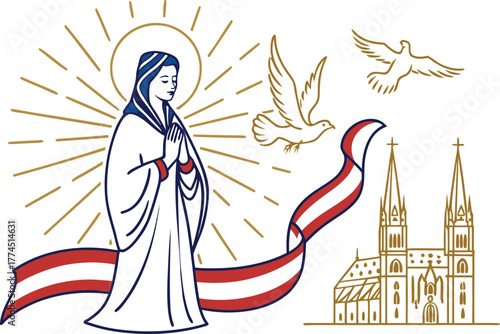 Immaculate Conception Day Celebration in Austria Illustration. Austria Immaculate Conception Catholic Holiday Artwork. Religious Celebration in Austria Immaculate Conception Design. Austria Faith