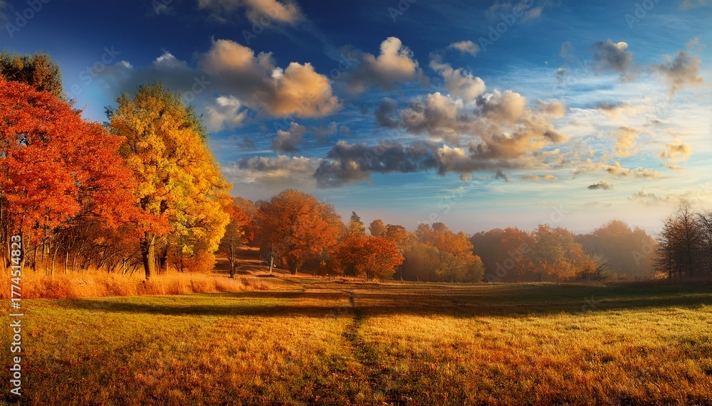 Naklejka premium Autumn Landscape With Trees And Beautiful Sky