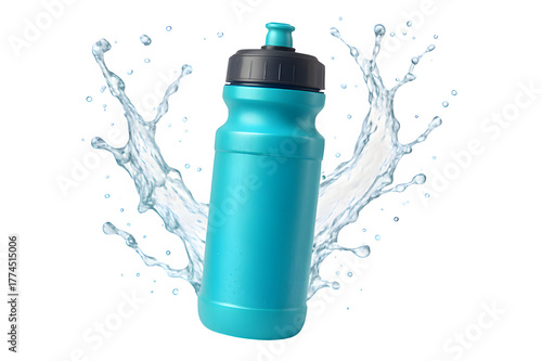 Athletic Water Bottle Splash – Dynamic 3D Render on White Background