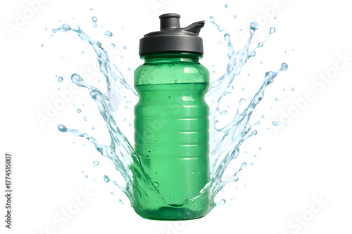 Athletic Water Bottle Splash – Dynamic 3D Render on White Background