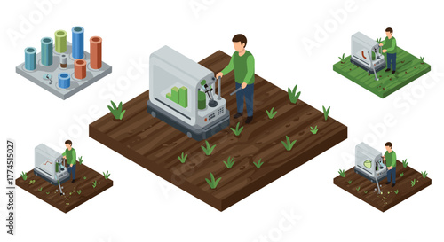 Isometric smart farming with 3d printer robots and organic planting
