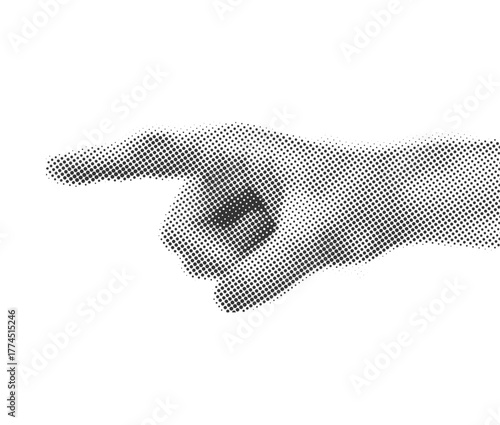 Human hand pointing with the index finger in halftone style