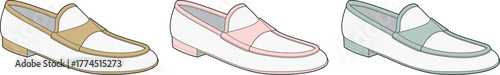 Stylish Loafers Collection Flat Vector Footwear Designs in Pastel Colors