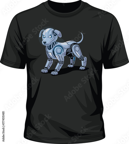 Cute Robot Dog Vector Illustration - Chrome Cyber Puppy Character with Blue Accents