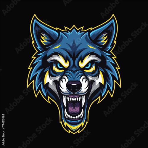 Futuristic cyborg arm with a clenched fist holding a symbol of electric power, a mascot design for technology or gaming