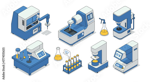 Modern isometric laboratory equipment set for scientific research