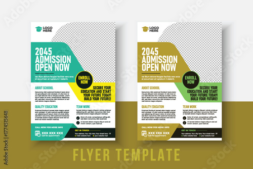 kids school admission flyer template. Flyer brochure cover template for Kids back to school education admission layout design. Creative and modern kids admission education poster, brochure layout.