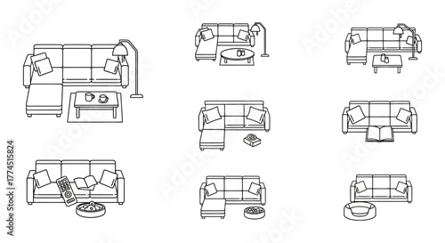 couch illustration a comfortable sofa arrangement with pillows and accessories perfect for interior design mockups and modern living room decor ideas