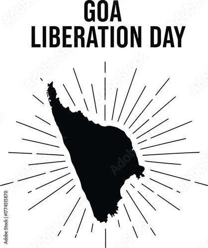 Goa liberation day illustration featuring the map of goa with sun rays