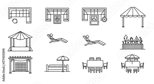 patio furniture showcasing diverse outdoor living space setups including seating dining relaxation and garden elements ideal for home design and landscaping