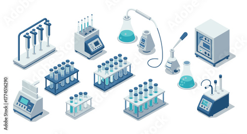 Laboratory equipment set in modern isometric style